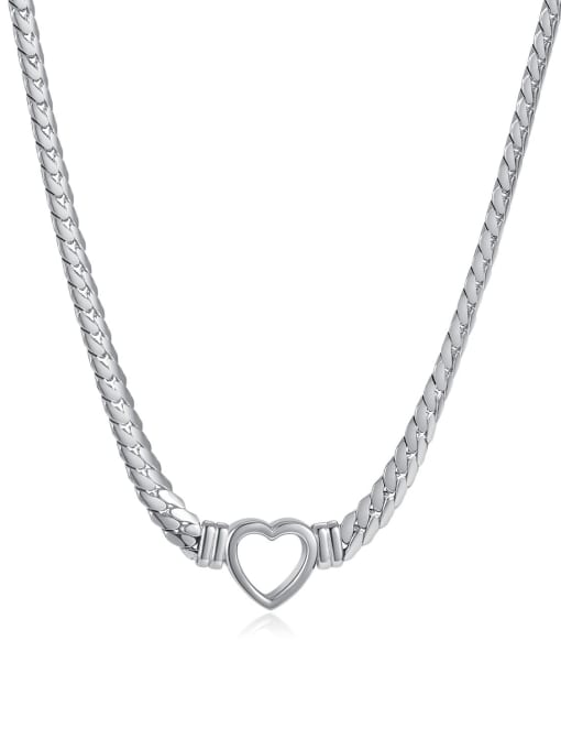 [2170] steel color Stainless steel Heart Minimalist Snake Bone Chain Necklace